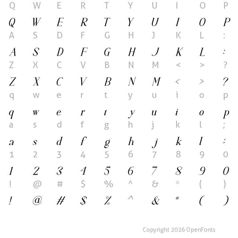 Character Map of Sispectly Harmonies Italic Italic