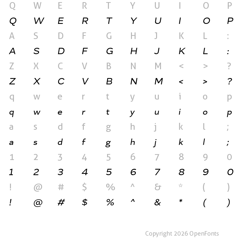 Character Map of Skie Wide Medium Italic