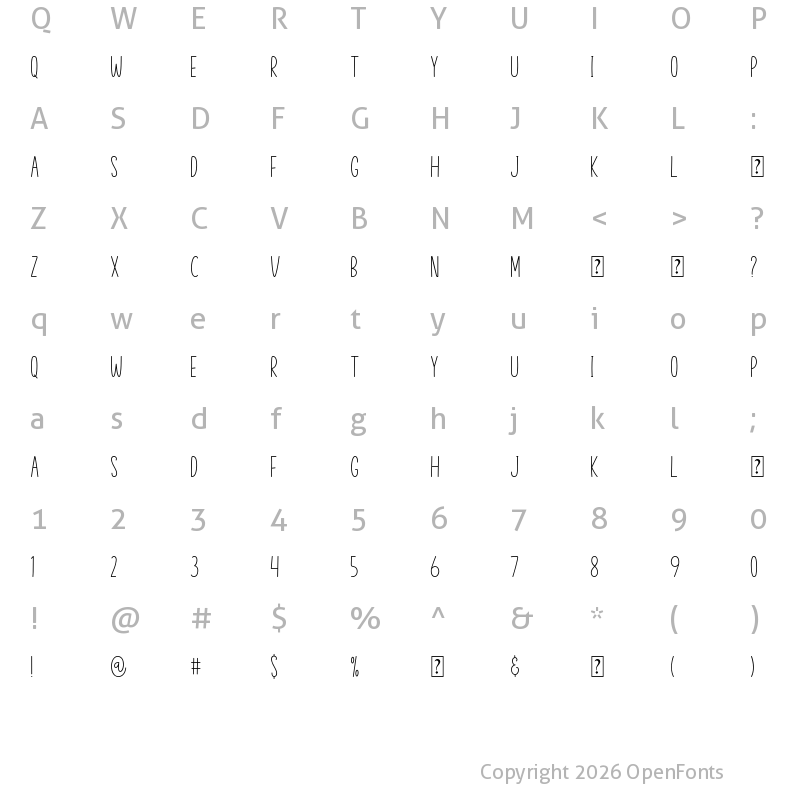 Character Map of Skinny Flower Light Regular