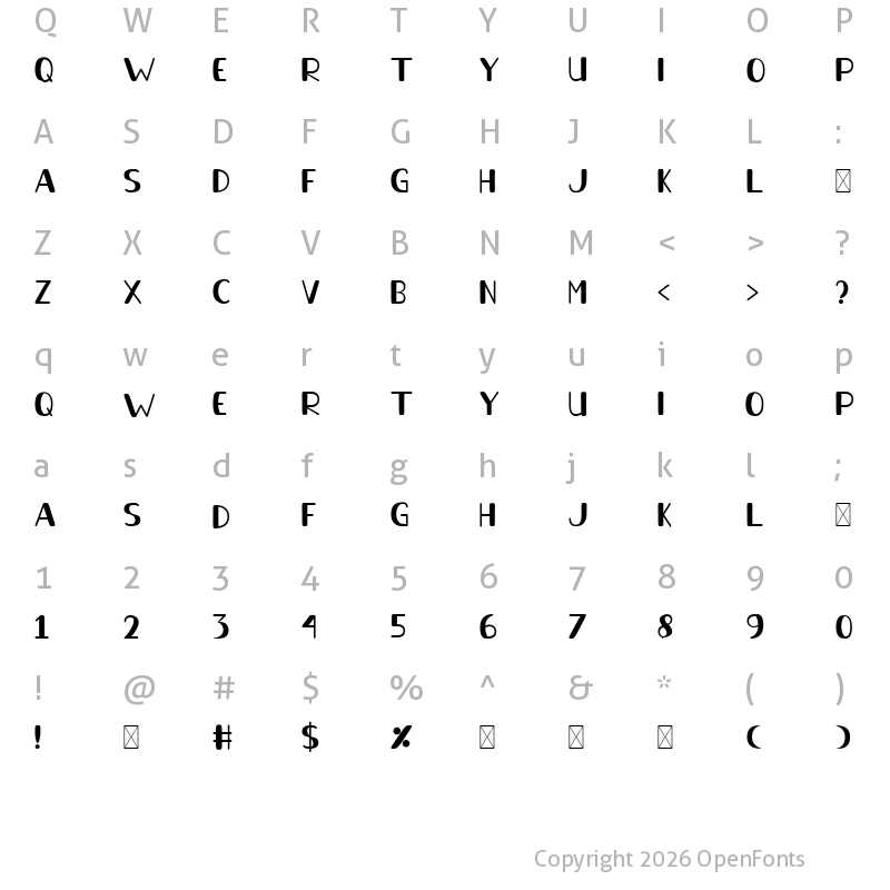 Character Map of Sky Blue Regular