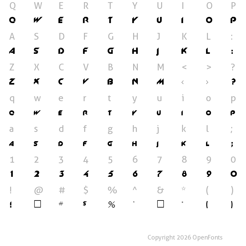 Character Map of Slant Regular