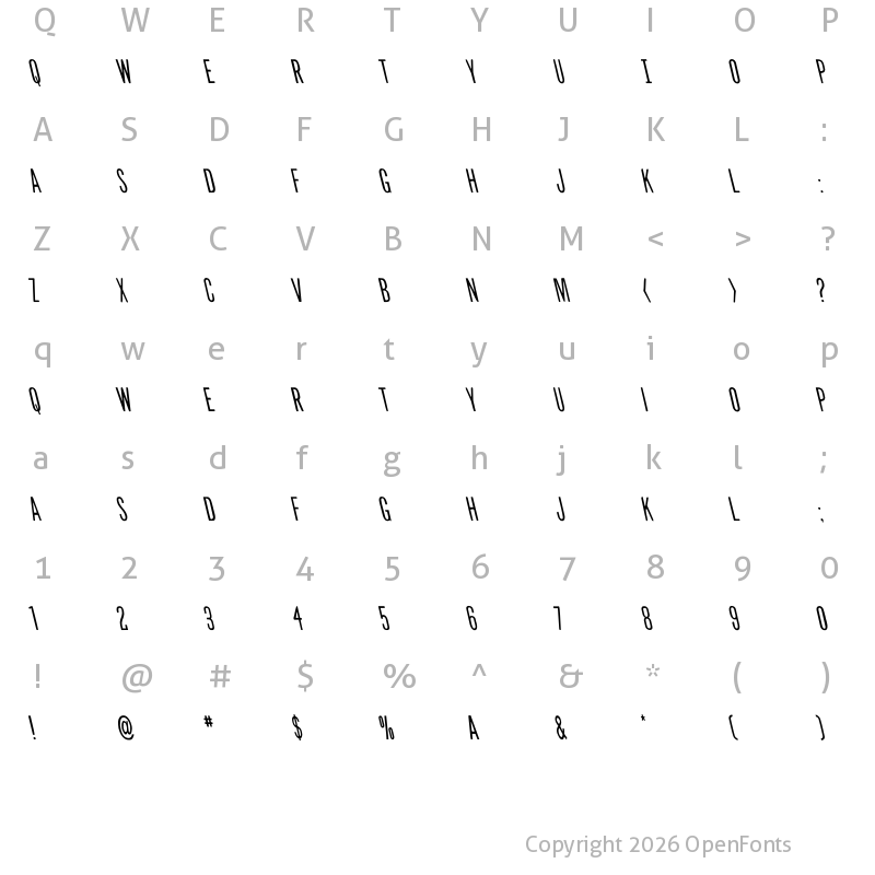 Character Map of Slasher Film Leftalic Regular