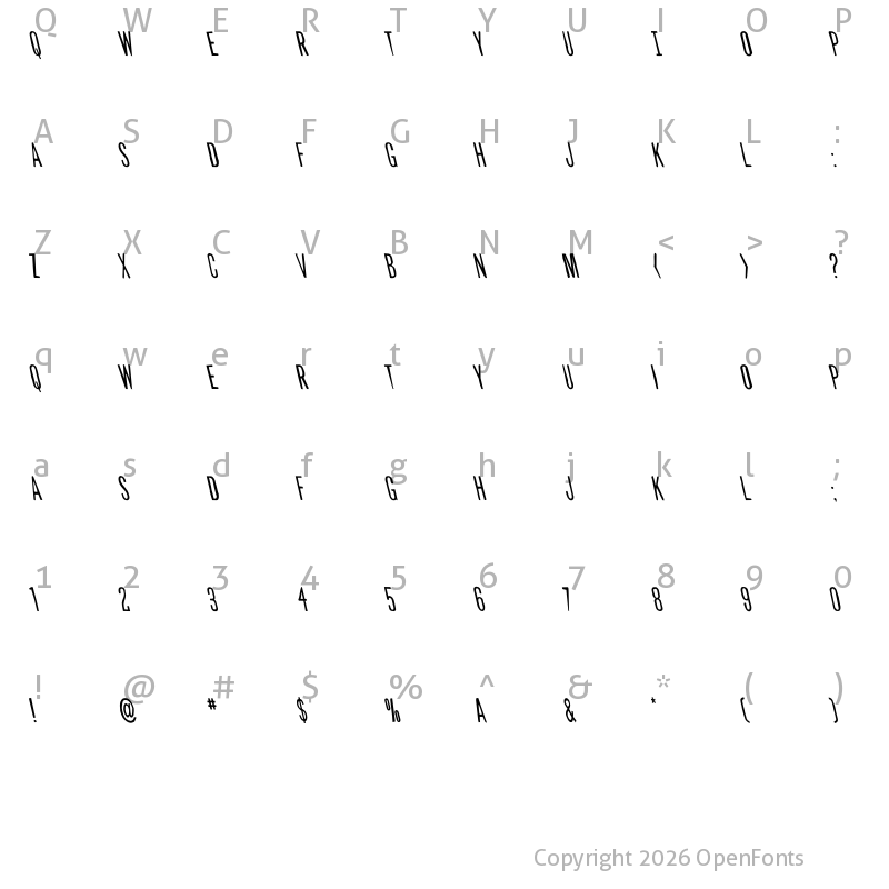 Character Map of Slasher Film Rough Leftalic Regular