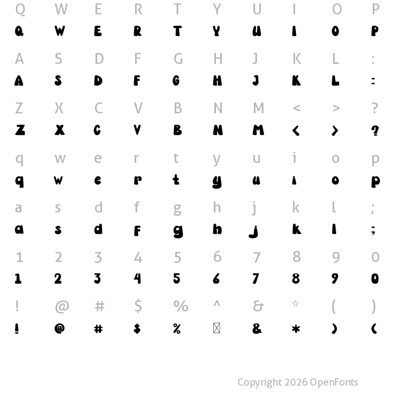 Character Map of Sleep Baby Regular