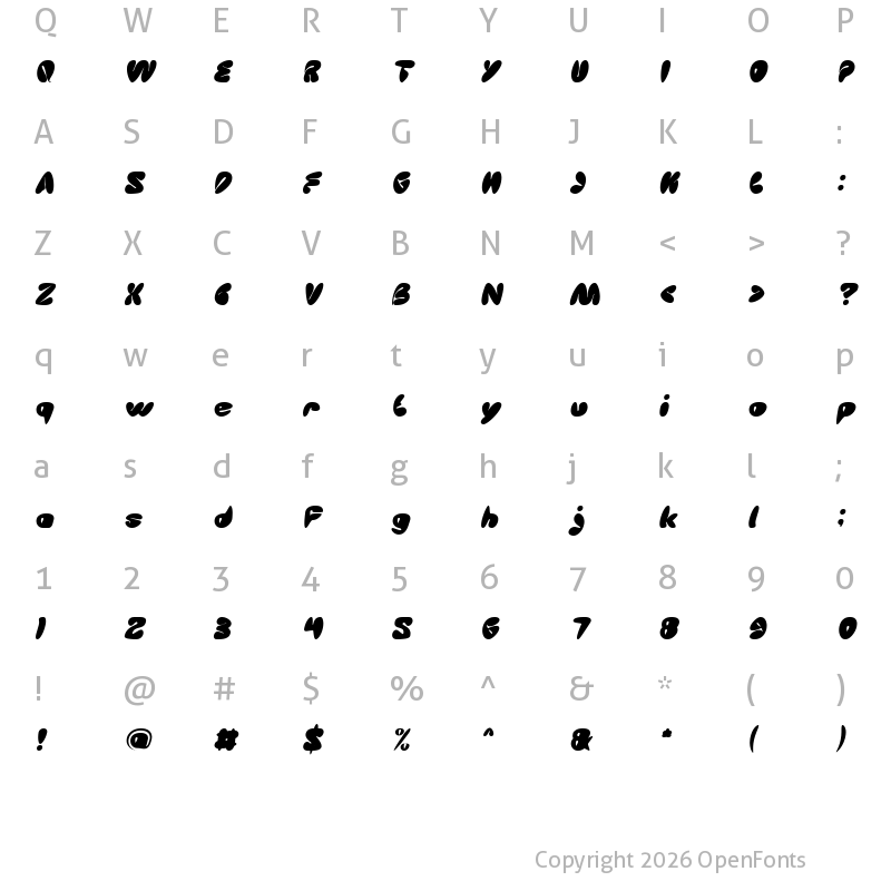 Character Map of Sleeping Beauty Italic