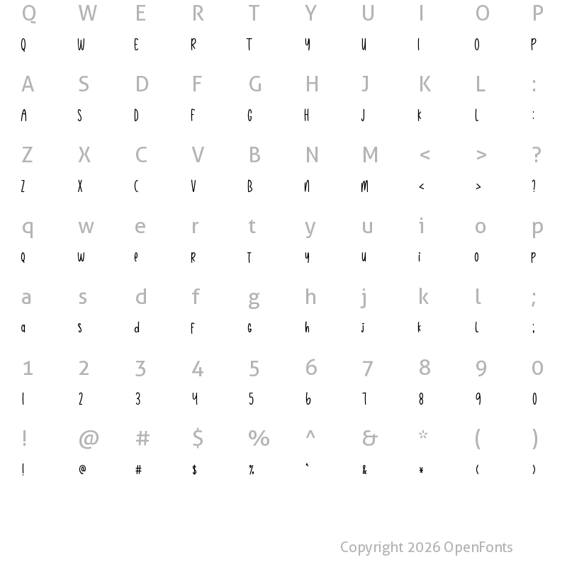Character Map of Sleeptight Display Regular