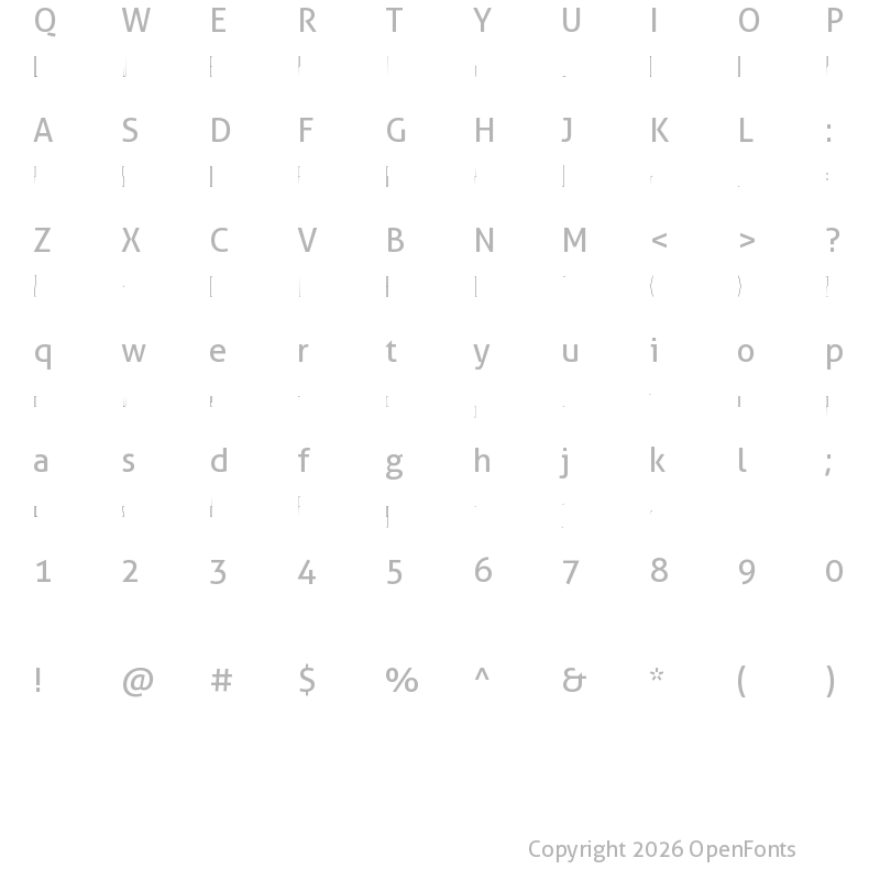 Character Map of Slendergrey regular