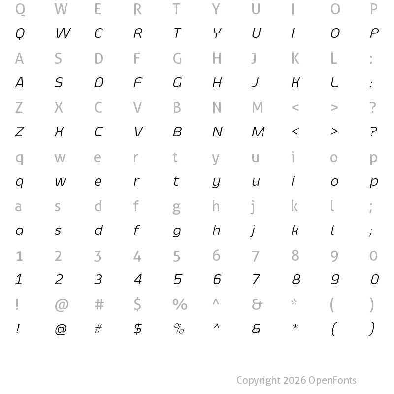 Character Map of Smoolthan Thin-Italic