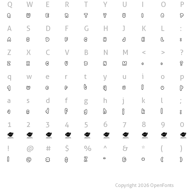 Character Map of Snacker Comic Personal Use Only Regular
