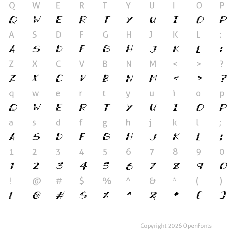 Character Map of Snowy Sparkles Italic