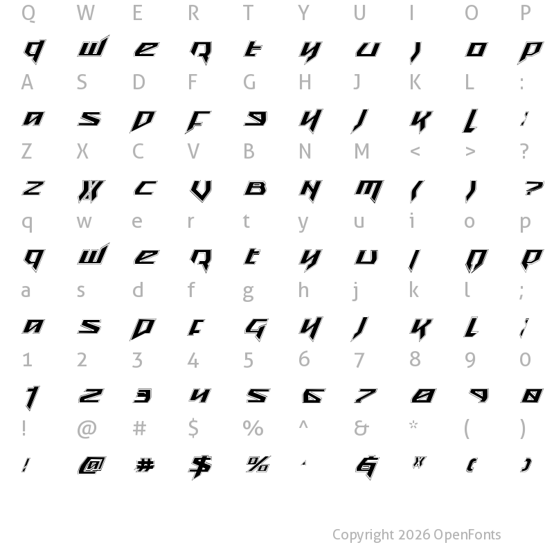 Character Map of Snubfighter Academy Italic Italic