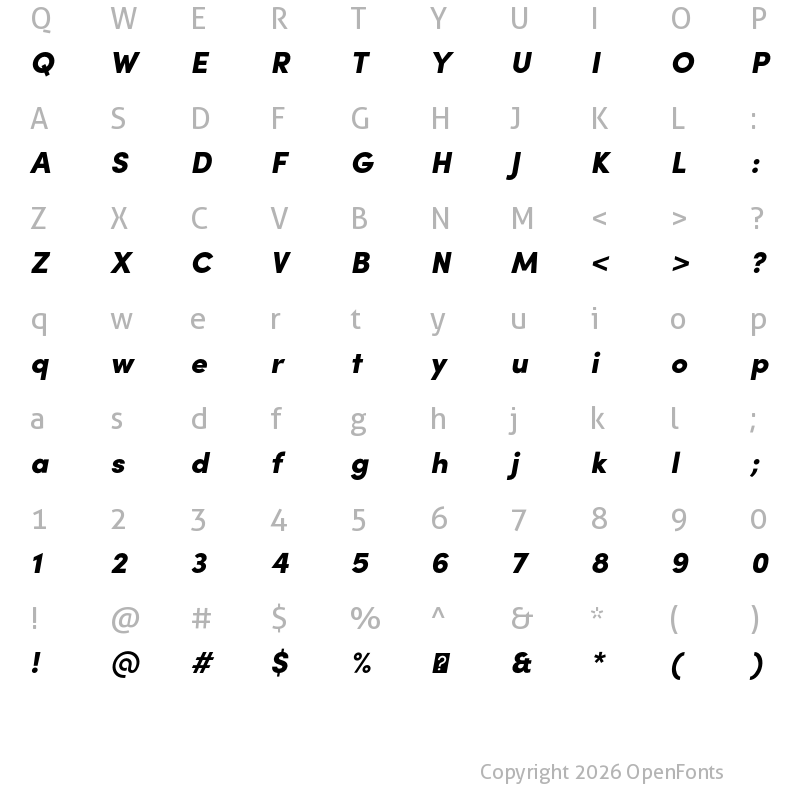 Character Map of Sofia Pro Black Italic