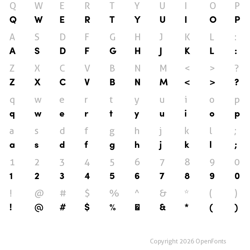 Character Map of Sofia Pro Bold