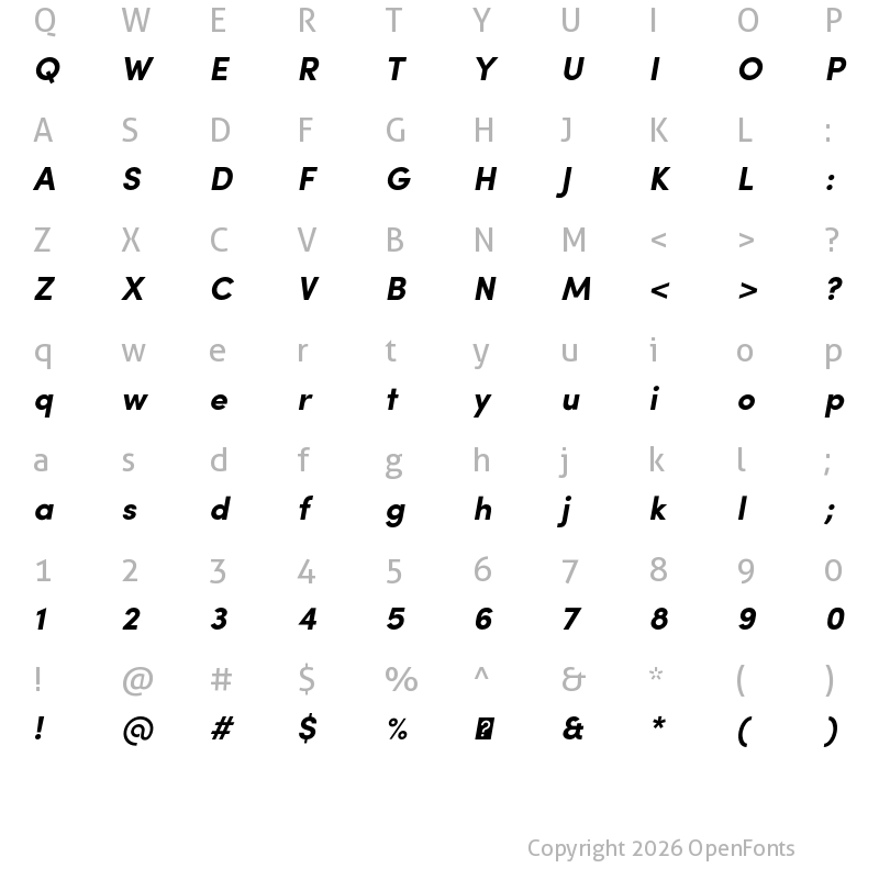 Character Map of Sofia Pro Bold Italic