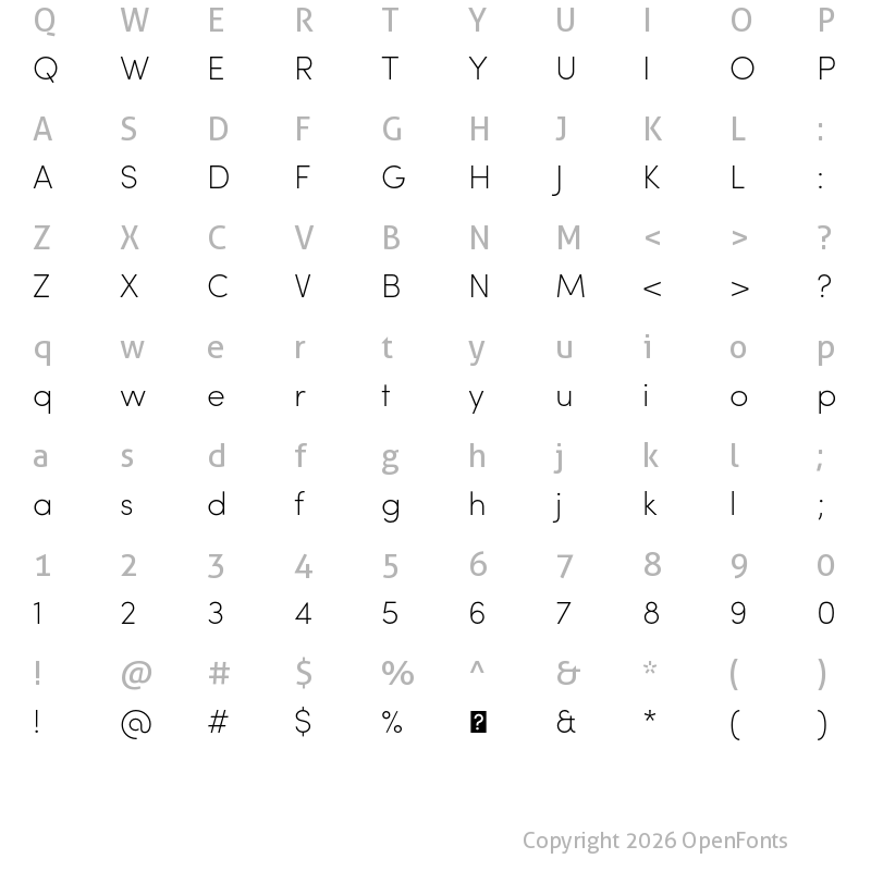 Character Map of Sofia Pro ExtraLight