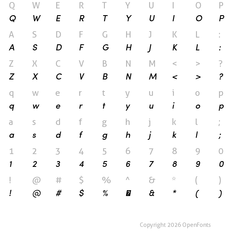 Character Map of Sofia Pro Medium Italic
