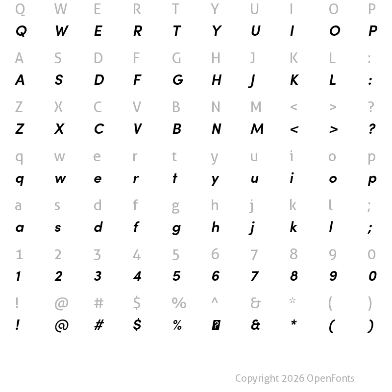 Character Map of Sofia Pro SemiBold Italic