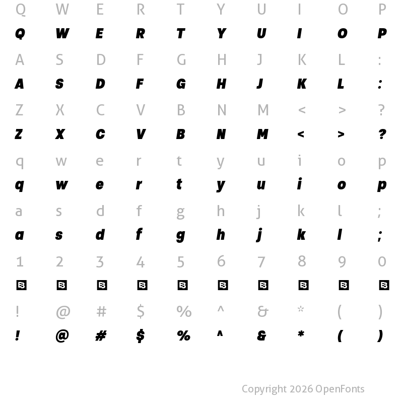 Character Map of Soliden Trial Black Condensed Oblique
