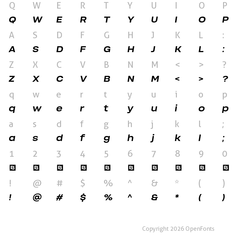 Character Map of Soliden Trial Bold Expanded Oblique