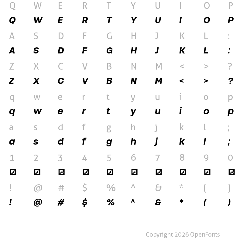 Character Map of Soliden Trial Bold Oblique