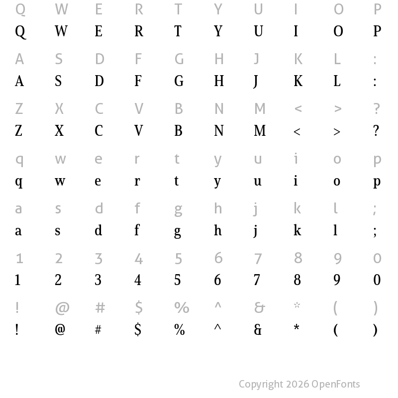 Character Map of Solitas Serif Cond Demi