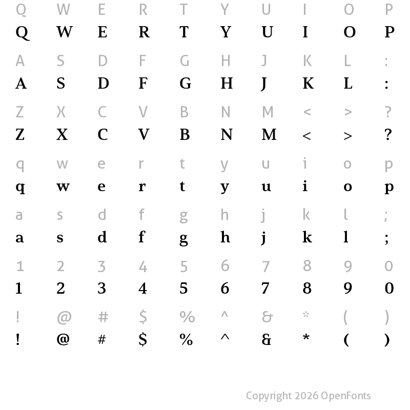Character Map of Solitas Serif Ext Bold