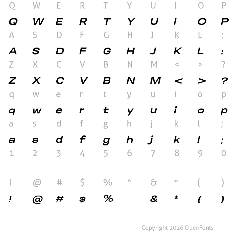 Character Map of Somar Sans ExtraBold Expanded Italic