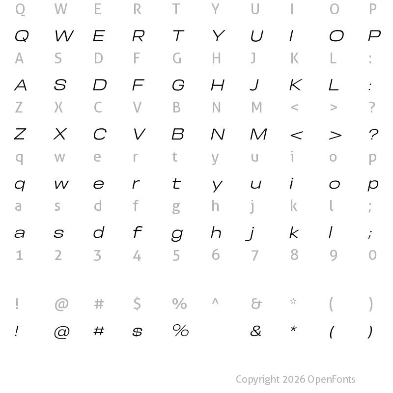 Character Map of Somar Sans Regular Expanded Italic
