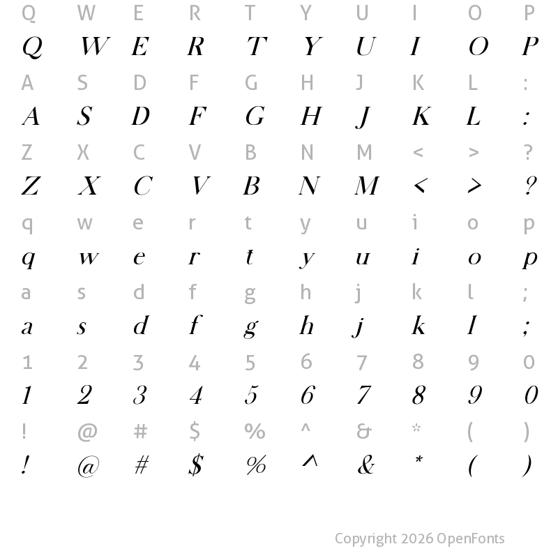 Character Map of Sophia Italic