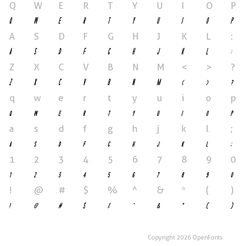 Character Map of Sophisticated Slims Italic