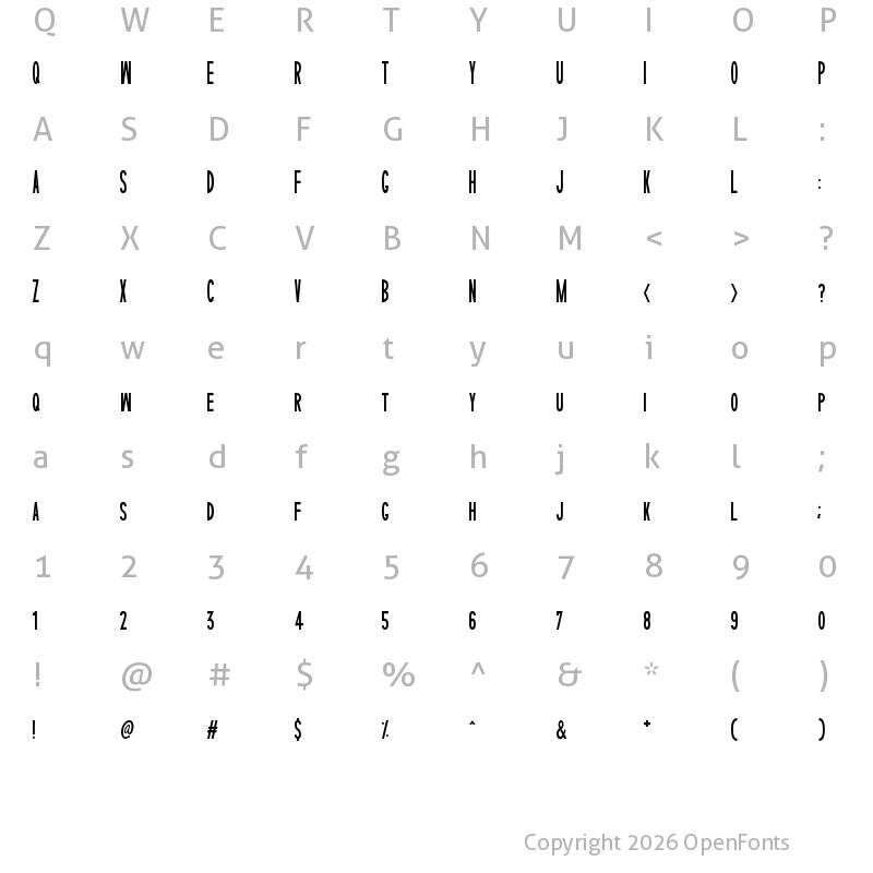 Character Map of Sophisticated Slims Regular