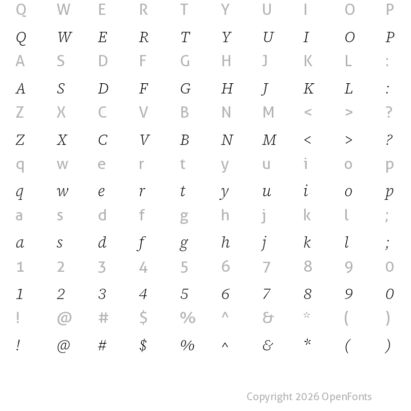 Character Map of Source Serif 4 Caption Light Italic