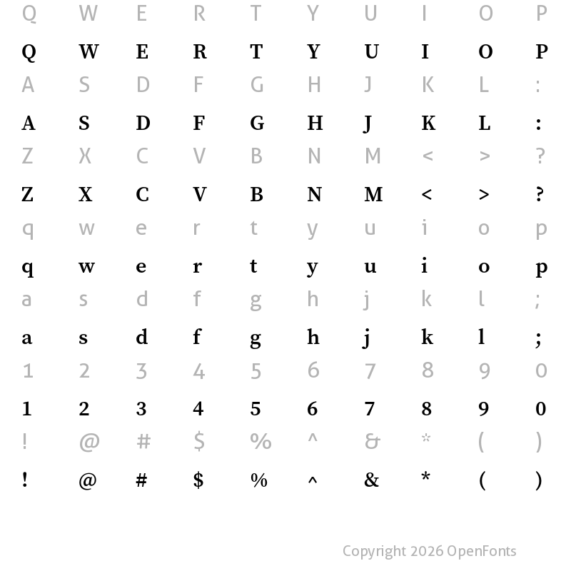 Character Map of Source Serif Pro Semibold