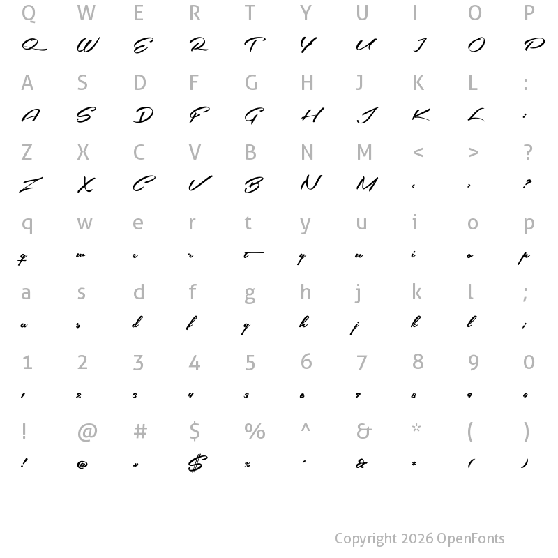Character Map of Southern Aire Personal Use Only Regular