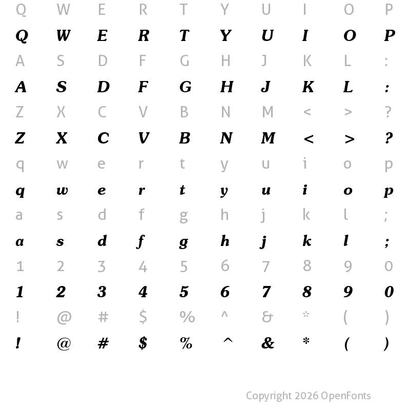 Character Map of Souvenir Bold Italic