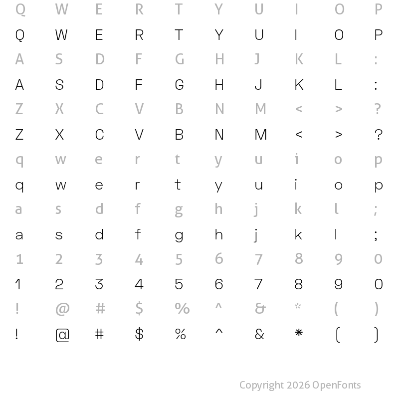 Character Map of Space Grotesk Light