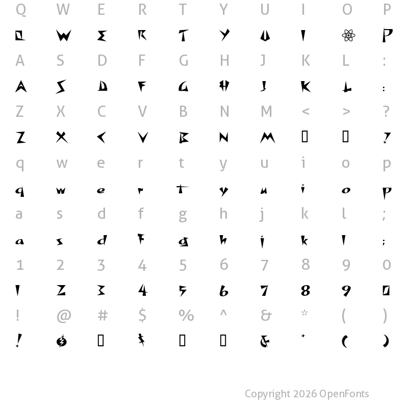 Character Map of Space Patrol NF Regular