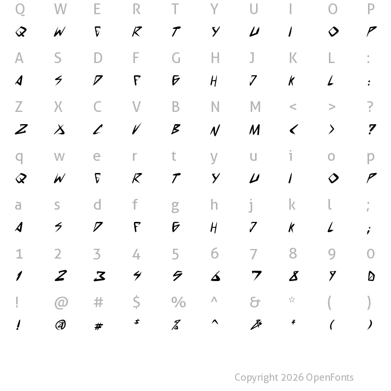 Character Map of space punk Bold Italic