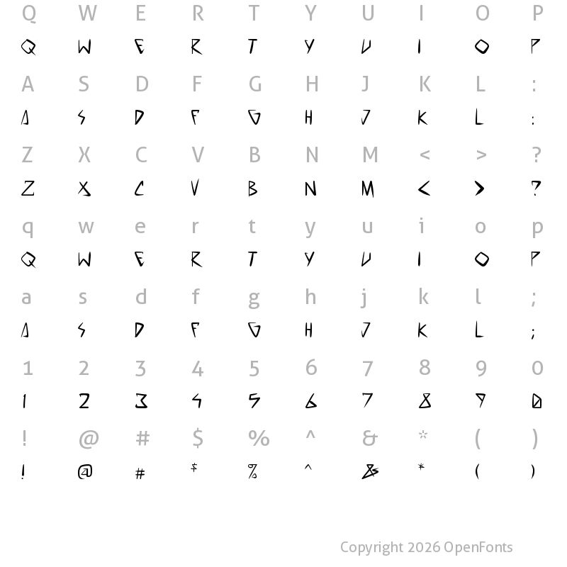 Character Map of space punk Regular