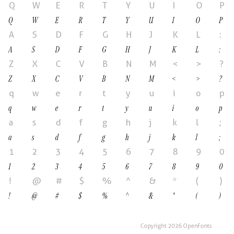 Character Map of Span Compressed Light Italic