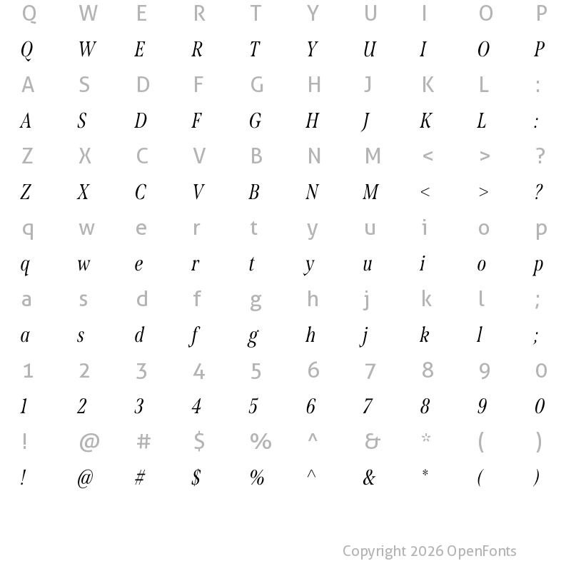 Character Map of Span Condensed Regular Italic