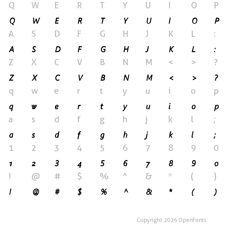 Character Map of Spaniard Bold Italic Bold