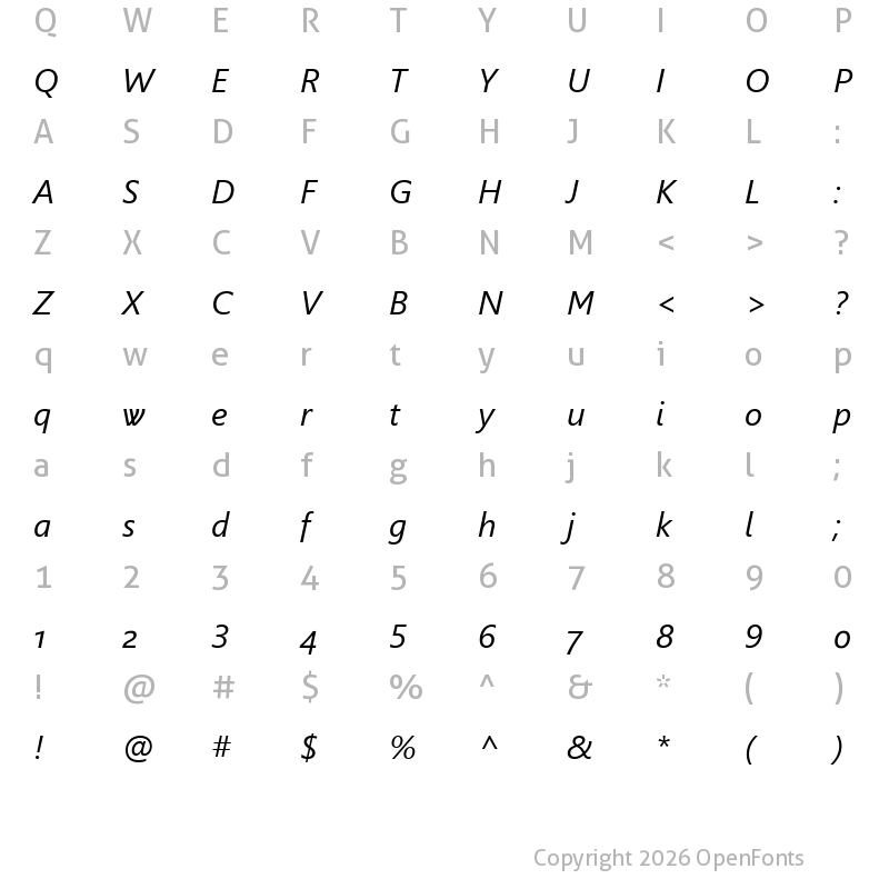 Character Map of Spaniard Italic Italic