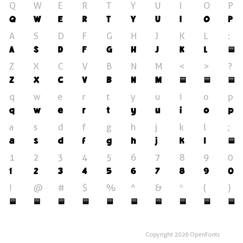 Character Map of Spare Parts - Demo Regular