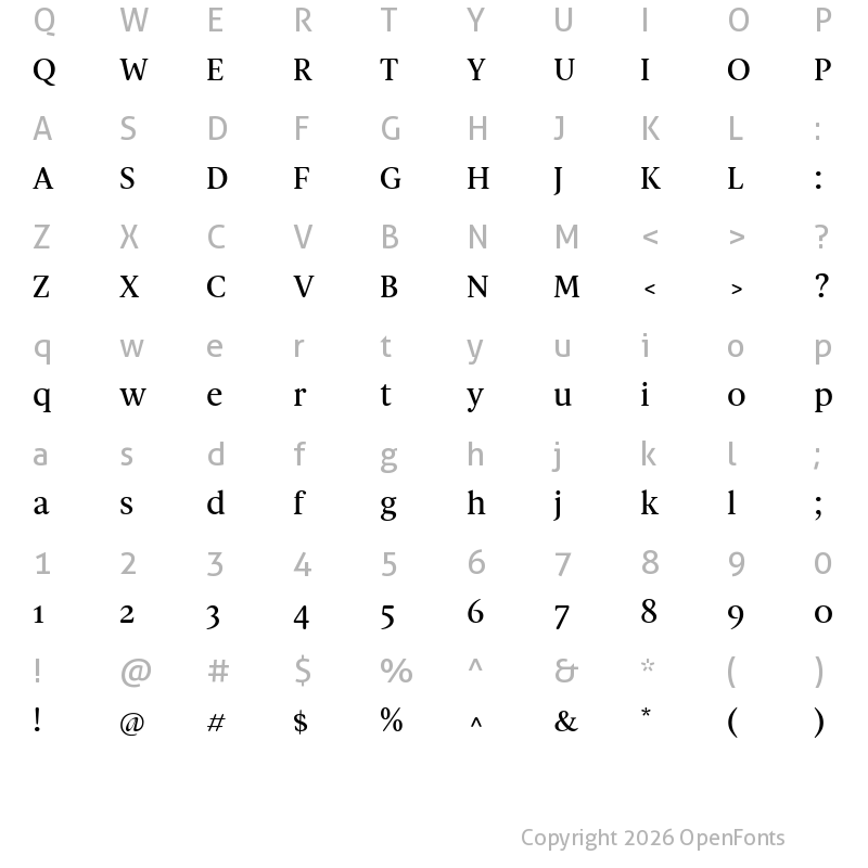 Character Map of Spaziel Serif Round Medium
