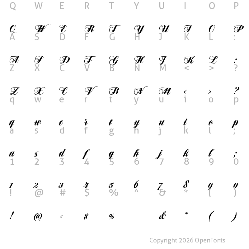 Character Map of Speakeasy W05 Script Regular
