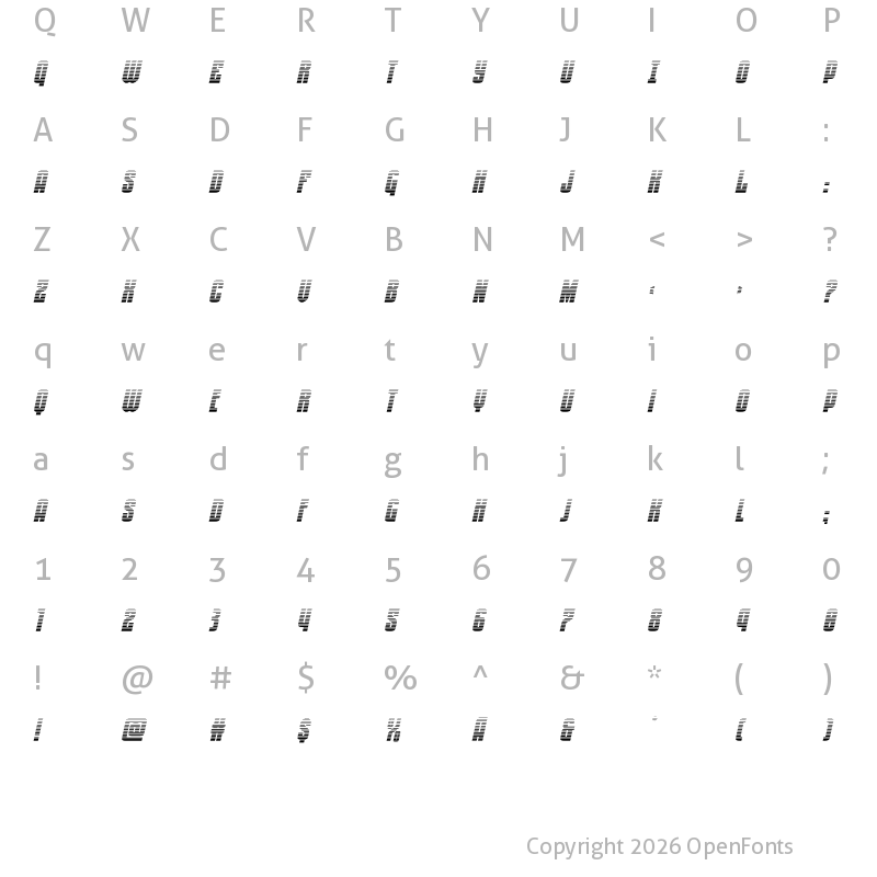 Character Map of Special Agent Gradient Italic Regular