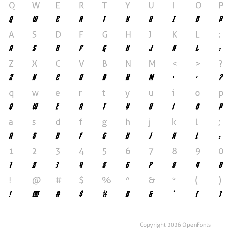 Character Map of Special Agent Super-Italic Regular