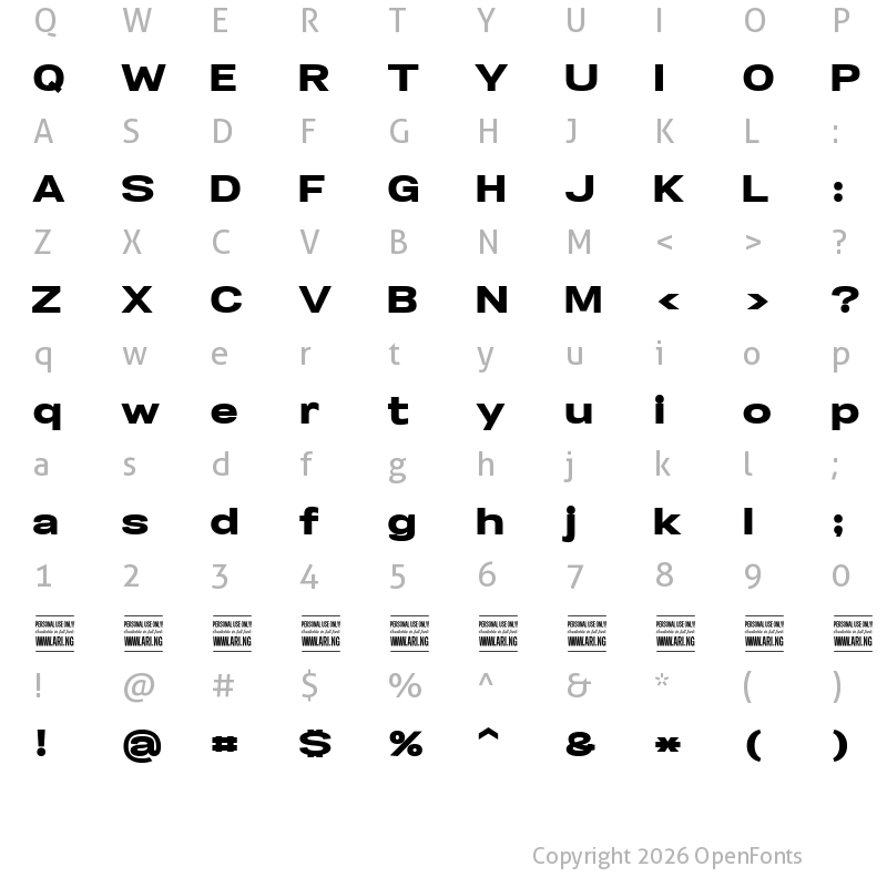 Character Map of Specify PERSONAL Expanded Black