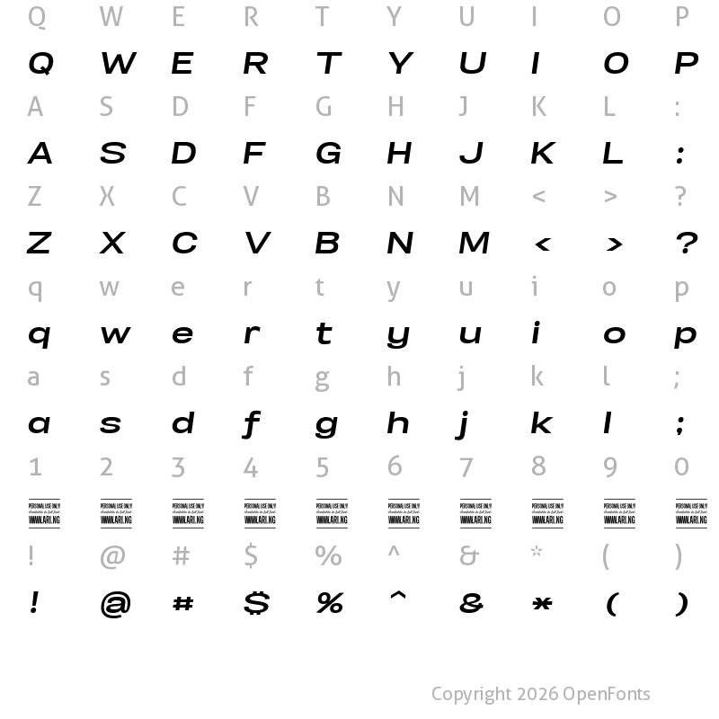 Character Map of Specify PERSONAL Expanded Bold Italic
